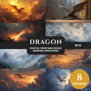 Fantasy Dragons Digital Paper, Bookbinding Backgrounds, Book Binding Printable Endpapers (Digital Download)