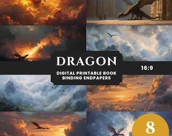 Fantasy Dragons Digital Paper, Bookbinding Backgrounds, Book Binding Printable Endpapers (Digital Download)
