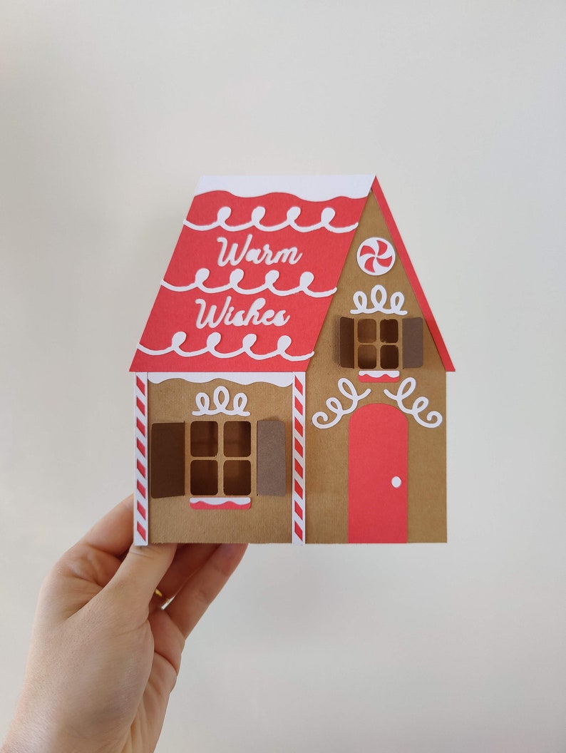 Gingerbread House Card 3D Papercut SVG Card Cut File - Etsy