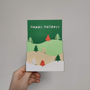 Biglietto con alberi di buone feste | File di taglio carta SVG 3D Papercut | Cricut fai da te