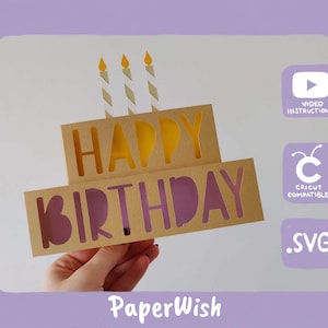Happy Birthday Cake Card | 3D Papercut SVG Card Cut File | Cricut DIY