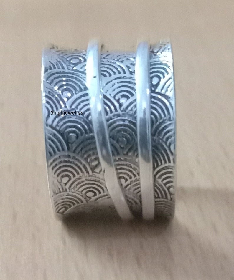 Hammered Handmade Meditation Ring Handmade Jewelry Spinner Ring Ring 925 Sterling Silver Ring for Women Wide Band Fidget Ring