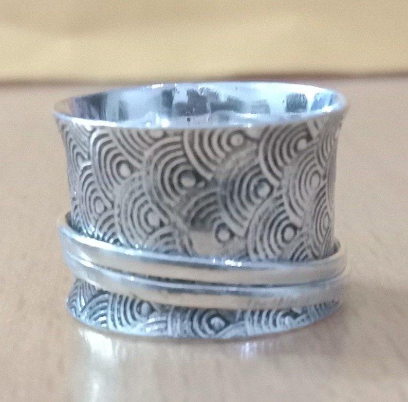 Hammered Handmade Meditation Ring Handmade Jewelry Spinner Ring Ring 925 Sterling Silver Ring for Women Wide Band Fidget Ring