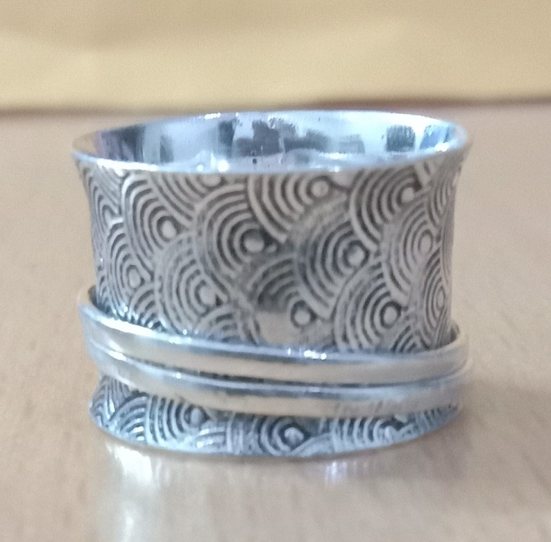 Hammered Handmade Meditation Ring Handmade Jewelry Spinner Ring Ring 925 Sterling Silver Ring for Women Wide Band Fidget Ring