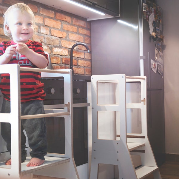 Montessori-Turm für Kleinkinder Montessori-Helferturm |Montessori-Küchenturm Massiver Küchenhocker | Sicherheitshocker Kleinkind Tritthocker Geschenk