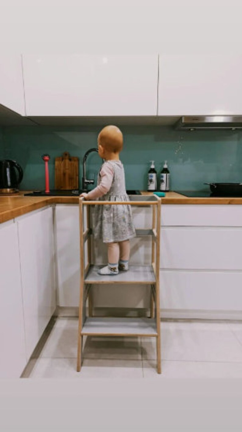 Kitchen Helper Delux Keukenhulpje Deluxe Opstapje Leer Toren Kinderen en baby's Keukentoren Verstelbare toren Montessori toren afbeelding 2