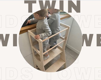 Kids Tower Twin Sibilings Montessori toren Double Helper Tower, Leerladder voor TWINS, Peuters Keukenstap, Leerkruk NATUURLIJK