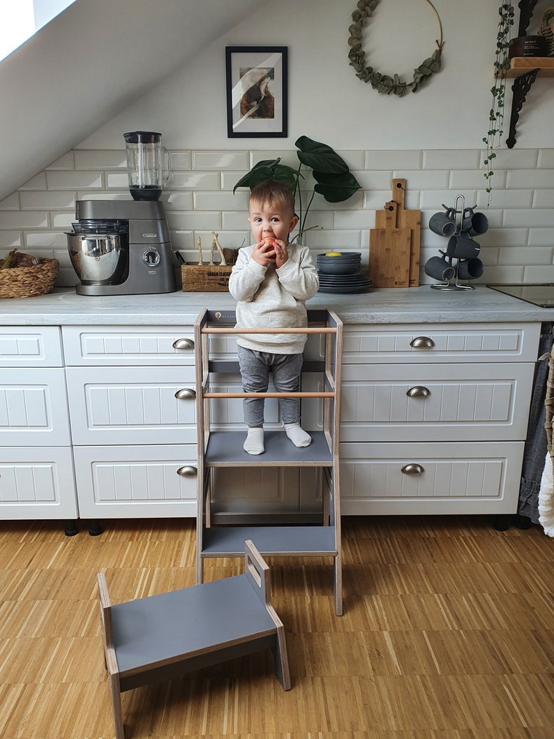 Échelle de cuisine, étagère pour tout-petits Tabouret réglable pour tout-petits, escabeau pour enfant, échafaudage de cuisine Montessori, tour réglable, meubles Montessori, image 5