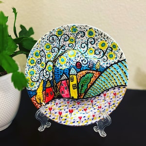 Hand-Painted Ceramic Plate | Starry Night Wall Decor | Unique Art Plate | Handmade Home Decoration | Gift for Art Lovers