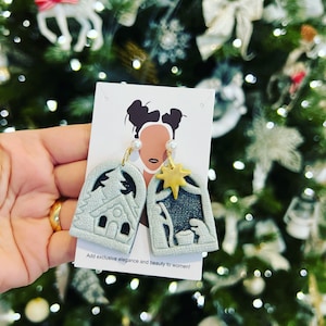 Handmade Nativity Polymer Clay Earrings | Christmas Holiday Dangle Jewelry | Gift for Her