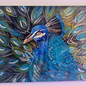 Peacock Acrylic Painting on Canvas | Original Vibrant Bird Art | Colorful Wall Decor | Handmade Animal Artwork