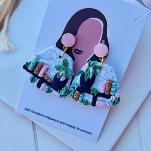 Stack of Books Clay Earrings/book earrings dangle/book earrings for women/Bookshelf Dangles/plant lovers gifts