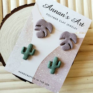 variegated monstera leaf studs ,clay earrings,stud clay earrings, statement earring, cactus earring, Monstera Leaf Stud Pack