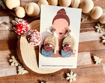 Gnome Christmas dangle earrings, stocking stuffer earrings, gifts for her