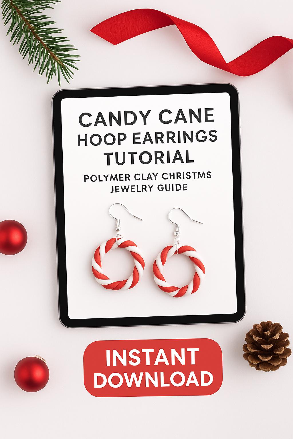 Candy Cane Hoop Earrings Tutorial PDF Polymer Clay Christmas