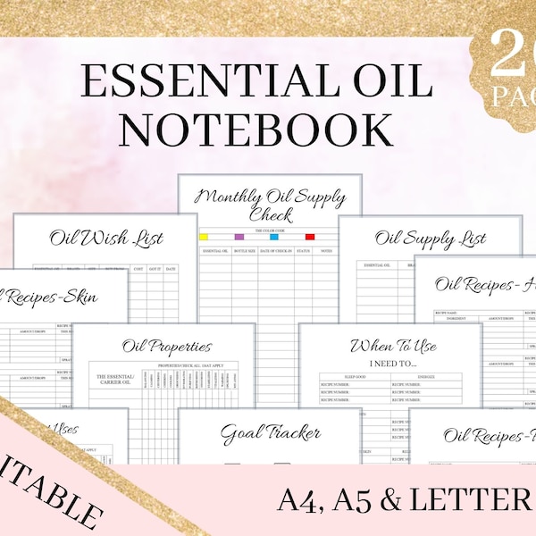 Essential oil planner, Essential Oil Journal,Essential Oil Recipe Journal Printable, Essential Oil Blends, Favorite Oil, Editable A4 A5