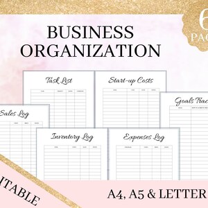 Organización empresarial, Organización empresarial imprimible, organizador empresarial, Registro de inventario, Lista de tareas, Registro de ventas, Carta editable A4 A5