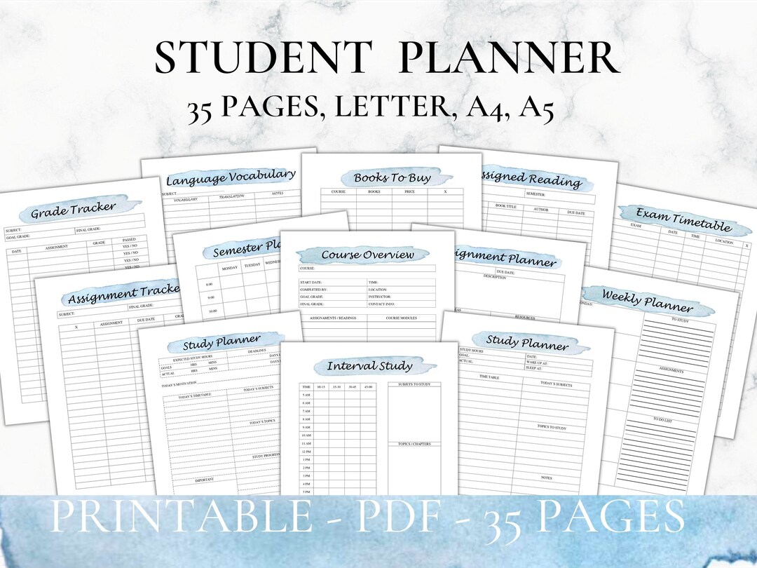Student Planner Printable, Student Planner, Study Planner, Academic