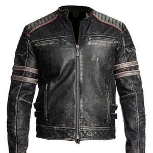 Biker Vintage Motorcycle Distressed Black Retro Leather Jacket - Etsy
