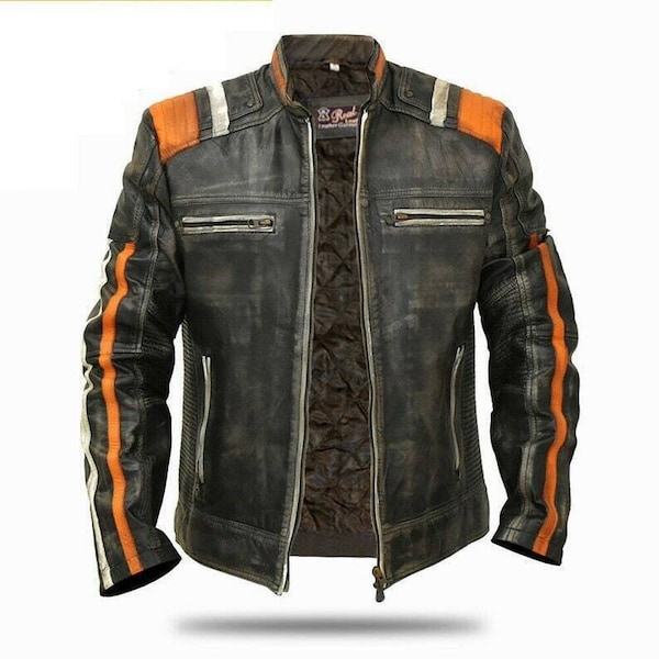 Handmade Men’s Retro Cafe Racer Biker Vintage Motorcycle Distressed Real Leather Jacket