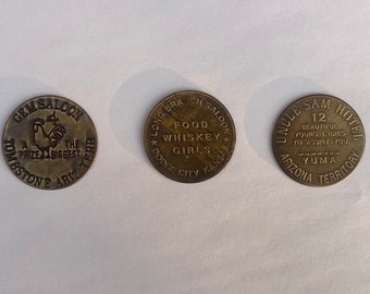 3 Vintage Brass Brothel Tokens from The Old West