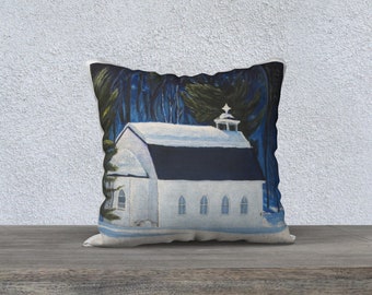 Winter Church Pillow Cover by Jacqueline Morin @jkmorindesigns.com
