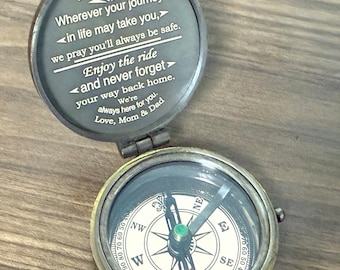 Personalized Working Antique Compass Gift for Son and Grandson, Custom Engraved Handmade Brass Compass, Customized Graduation Gift for Him
