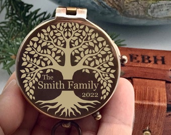 Personalized Family Tree Brass Compass, Engraved Gift