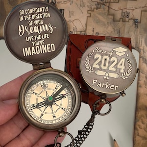 Graduation Gift Compass, Class of 2024 Gift, Customize Engraved Compass Senior 2024, Compass with Graduation Cap, College Graduation Gift