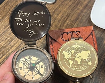 Your Actual Handwriting Compass, Anniversary Gift for  Him, Handwriting Engraved on Compass, Working Compass Keepsake, Handwritten Memento