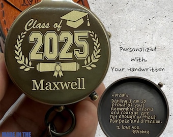 Personalized Brass Compass, Class of 2026 Graduation Gift, Engraved Working Compass