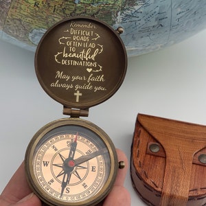 Baptism Compass, First Holy Communion Compass, Engraved Compass for Baptized, Christening Boy Gift, Gift for Grandson, Mormon Baptism Gifts image 1