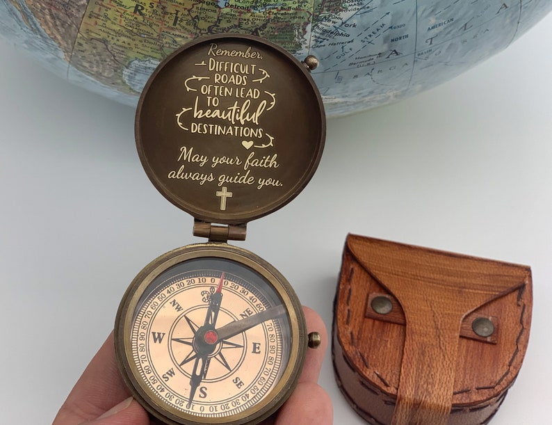 Baptism Compass, First Holy Communion Compass, Engraved Compass for Baptized, Christening Boy Gift, Gift for Grandson, Mormon Baptism Gifts image 1