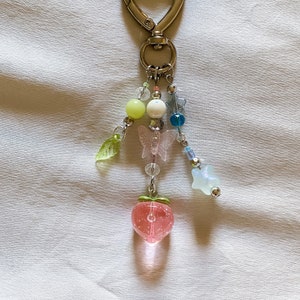 Peach keychain, pastel color keychain heart clip