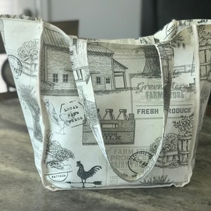 Farm House 100 % Cotton Canvas Tote Bag (7-8oz), Reusable Grocery Bag, Heavy-Duty Bag, Farmer&#39;s Market Bag, Multi-Use/Eco-Friendly Bag