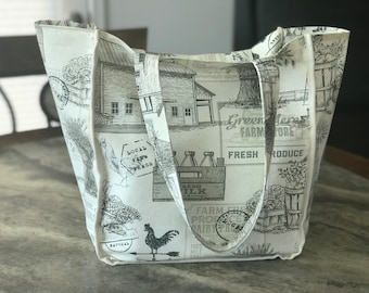 Farm House 100 % Cotton Canvas Tote Bag (7-8oz), Reusable Grocery Bag, Heavy-Duty Bag, Farmer's Market Bag, Multi-Use/Eco-Friendly Bag