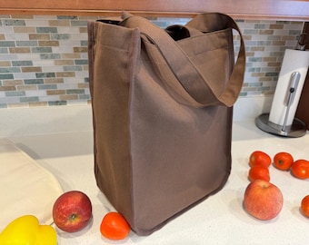 Natural Cotton Canvas Shopping Tote Bag with Bottom Insert: Heavy-Duty Reusable Grocery Bag, Black, Brown, Natural l, USA made