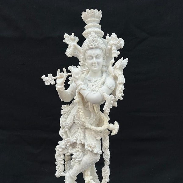 Statue de Krishna, 37 cm, idole de Krishna en marbre de culture, dieu hindou Gopal Ji, Krishna Murti, Krishna avec flûte, dieu de l'amour et de la compassion Murlidhar