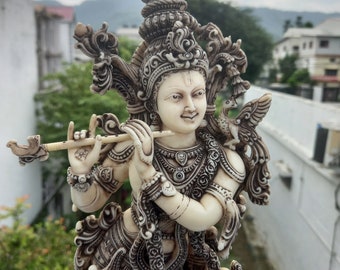Krishna Statue, 36CM, Dust Marble Lord Krishna Idol, Hindu God Gopal Ji, Krishna Murti, Krishna With Flute, God of Love & Compassion