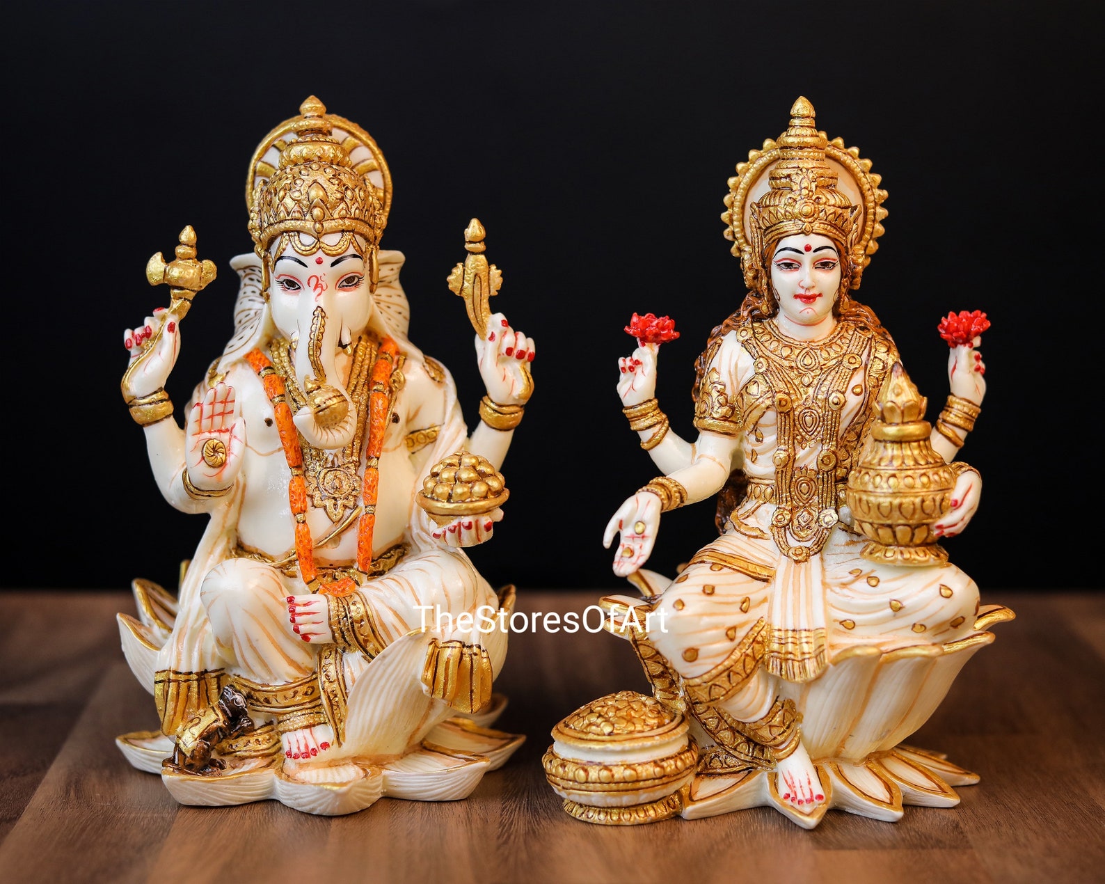 Lakshmi Ganesh Statue18cm Cultured Marble Hand Painted Etsy