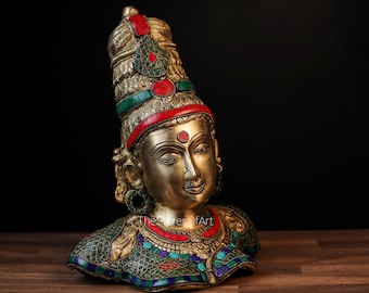 Parvati Statue, 30CM, brass, Goddess Parvati Head, "Maa Parvati iconic symbolism: love, Fertility (kama), Beauty, harmony & Marriage".