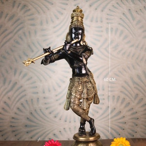 Krishna Statue standing, 23Inch, Brass handmade Idol, Krishna idol for home decor." God of love, Pack of 1.