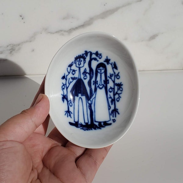Porsgrund Norway Porcelain Cobalt Blue "The Old Story" | The Couple Dish ONLY - M.2303 | Vintage - MidCentury