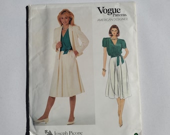 Vogue Patterns American Designer - Joseph Picone Misses' Jacket, Skirt, Blouse, and Belt - Size 10 - Uncut and Factory Folded - 1980s