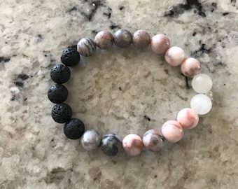 Diffuser Bracelet//The Pink Zebra//Handmade Lava Stone//Aromatherapy