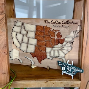Wandkarte aus Acryl / Holz, Holzverkaufskarte Client Tracker, Ruhestandsgeschenk, Zustandskarte, USA Holzkarte, Benutzerdefinierte Zeichen für Unternehmen, Benutzerdefinierte Karte