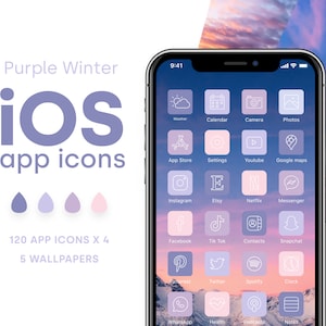Purple Winter iOS 16 app Icons Pack and wallpapers | Icon Aesthetic Pack | iOS 16 App Covers & Home Screen