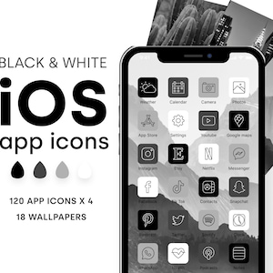 iOS 16 App Icons Pack Black Theme - 10 wallpapers | Icon Aesthetic Pack | iOS 16 App Covers & Home Screen