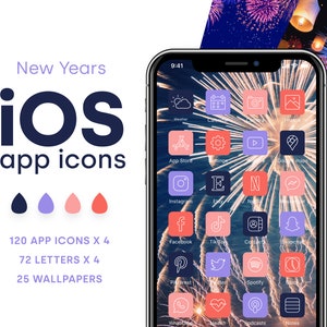 New Year Theme iOS 16 app Icons Pack - 25 wallpapers | Icon Aesthetic Pack | iOS 16 App Covers & Home Screen