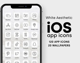 White iOS 16 App Icon Pack | 120 white iPhone Icons 20 iPhone Wallpapers, iOS Aesthetic, iOS icons, iPhone icons, white icons